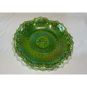 Vintage Indiana Iridescent Green Carnival Pinwheel Dish